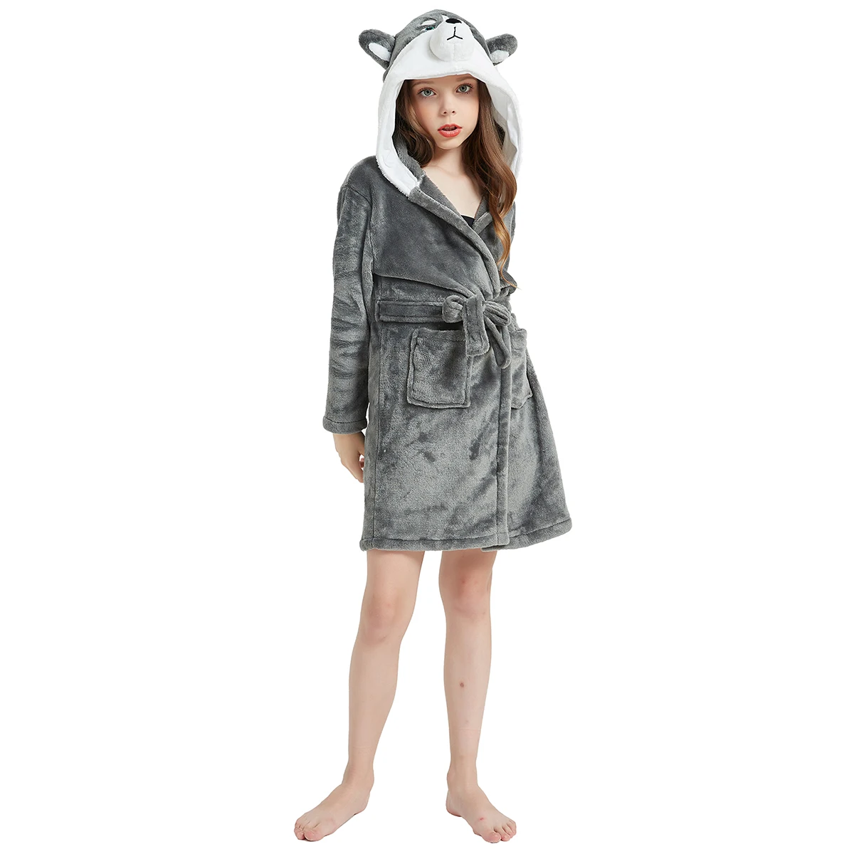 Детский светлый детский халат с длинным рукавом банный капюшоном халаты