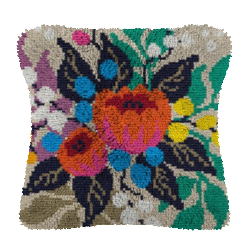 

Red Flowers WIth Black Leaves Pattern Latch Hook Cushion Decorative Pillow Home Decor Sofa Throw Pillows Happy New Year Gift