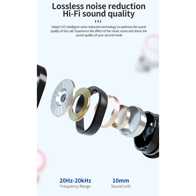 

TWS Bluetooth Earphones Wireless 9D HIFI Waterproof Press Control