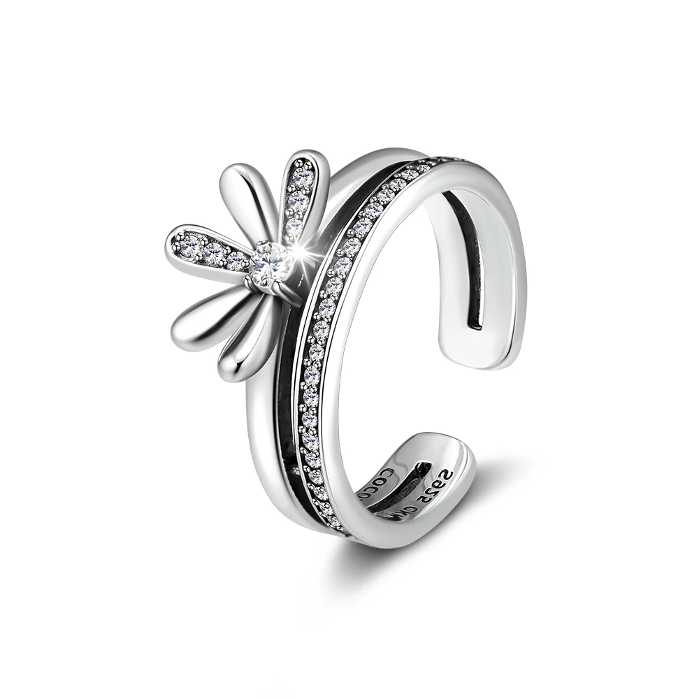 

925 Sterling Silver Floral Daisy Ring Simple Style For Fashion Jewelry Free Shipping