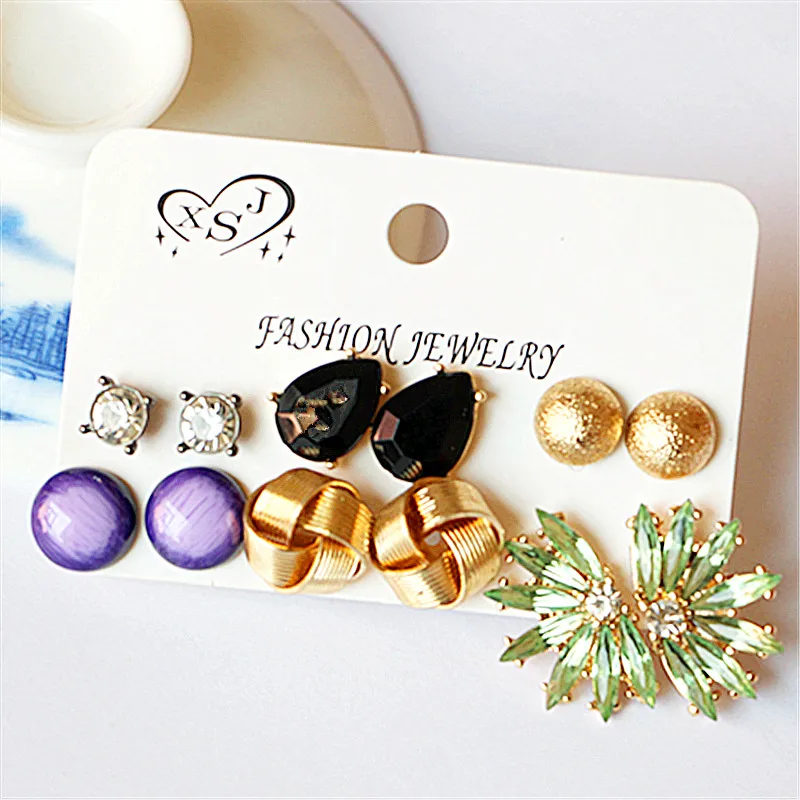 New fashion women jewelry wholesale girl party ear studs black/pink/white pretty 6 pairs /set earrings gift agent shipping | Украшения и