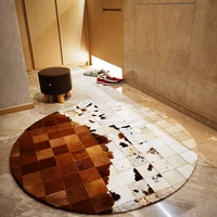 American style Round shaped genuine cowhide skin floor mat  decoration real cow skin fur living room coffee table mat