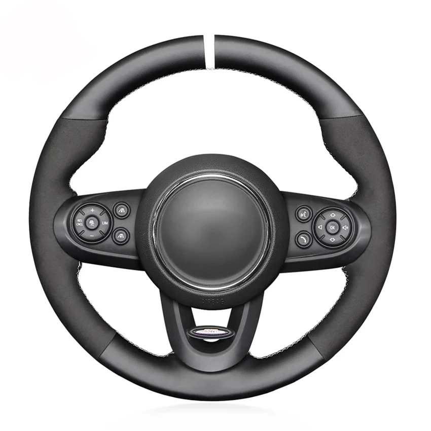

Black Suede Leather White Marker Car Steering Wheel Cover for Mini (Hatchback/Mini) JCW Clubman JCW Convertible JCW Countryman