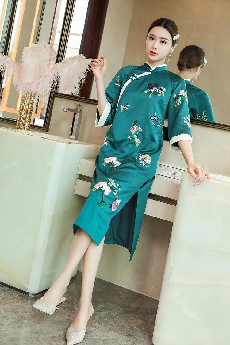 2021 платье qipao современное азиатское в стиле Ципао с вышивкой | Тематическая
