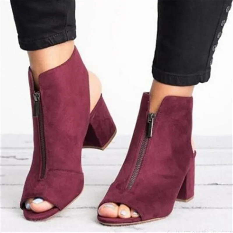 

Summer new women's high heel sandals casual fish mouth large size fashion zipper women's sandals suede shoes