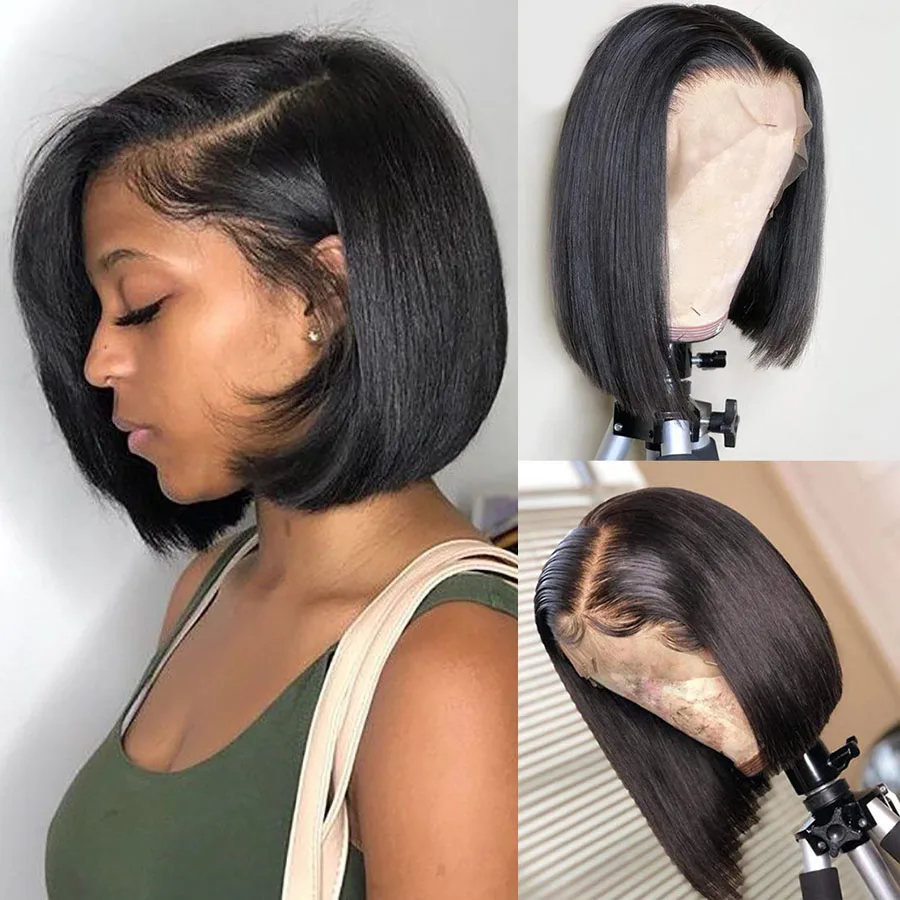 Ombre 13X4 прямой парик короткий Боб кружевные передние парики для женщин предварительно сорванный серый/розовый/зеленый бразильские человеческие волосы парики remy волосы