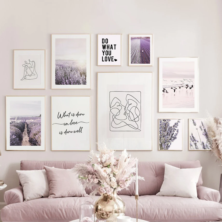 

Lavender GardenDecor Beach Line Art Canvas PaintingWall Nordic Posters And Prints Wall Pictures For Living Room Face Abstract
