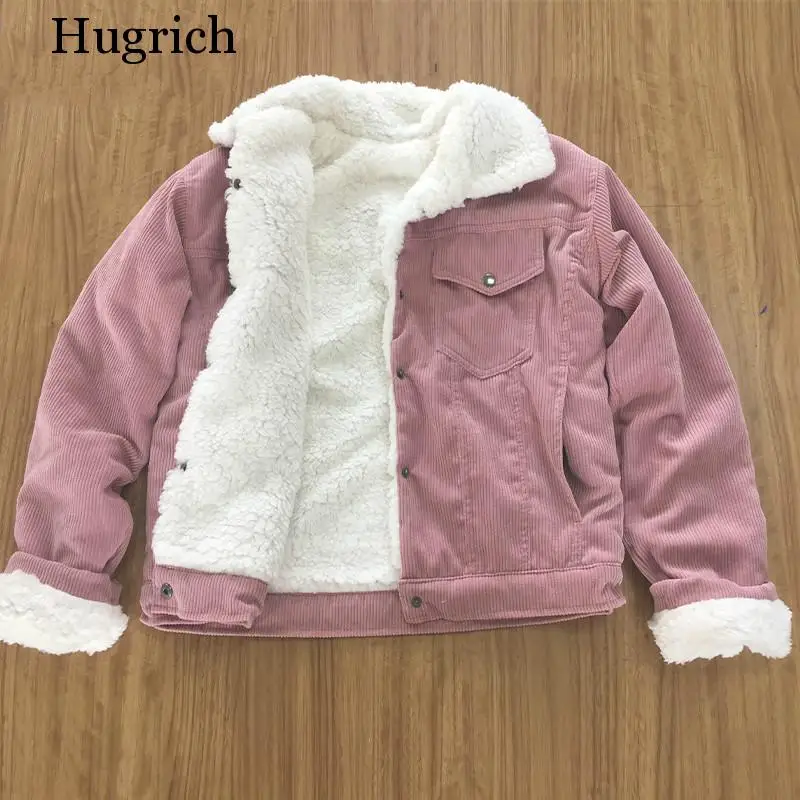 

Women Winter Jacket Thick Fur Lined Coats Parkas Fashion Faux Fur Lining Corduroy Bomber Jackets Cute Outwear 2020 New