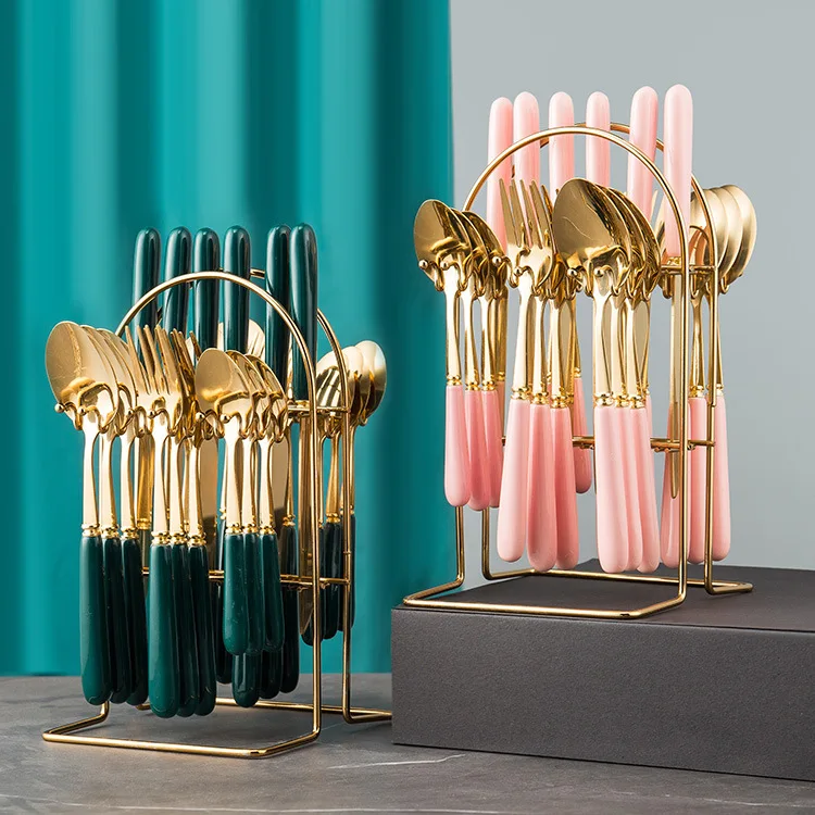 

Goods ceramic handle 24 main piece knife fork spoon stainless steel Western tableware 24 piece gift box set