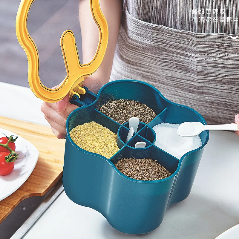 

4 in 1 Spice Rack Organizer Sugar Bowl Salt Shaker Seasoning Container Spice Boxes With Spoons Kitchen Supplies Storage Set Tool