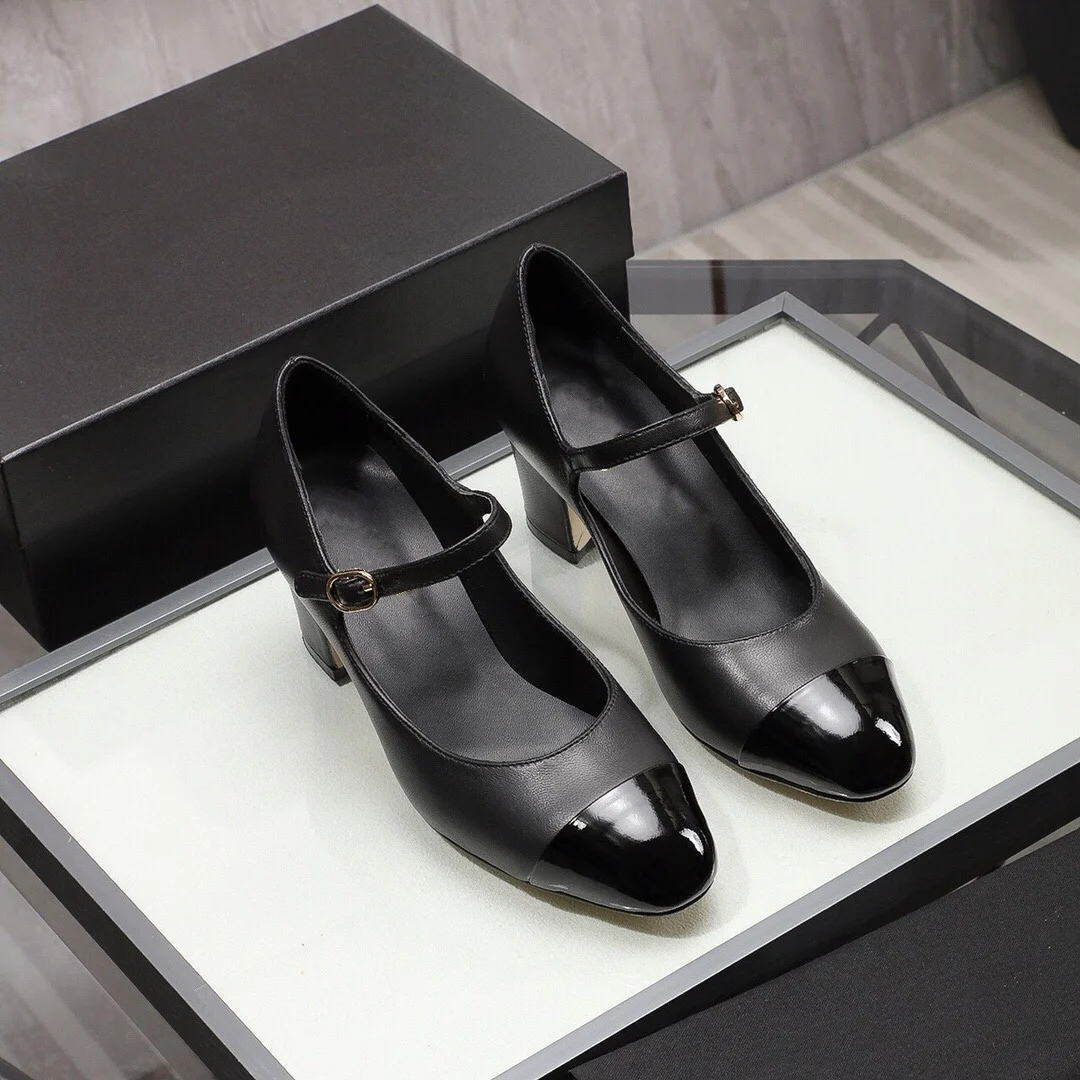

prowow 2021New Genuine Leather Shallow Pumps Patchwork Pumps Buckle Strap Pointed Toes Chunky 6cm Heels Women's Sandals