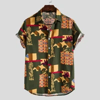 fashion printed shirt british fan male linen shirt hawaiian shirt new summer plus size mens short sleeved shirt