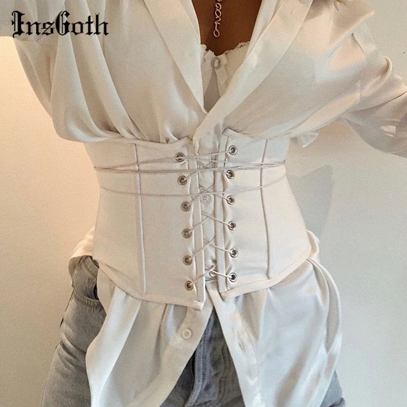 

InsGoth Punk Bandage White Corset Goth High Waist Bodycon Waist Train Belt Streetwear Gothic Accessories Women Corset For Dress