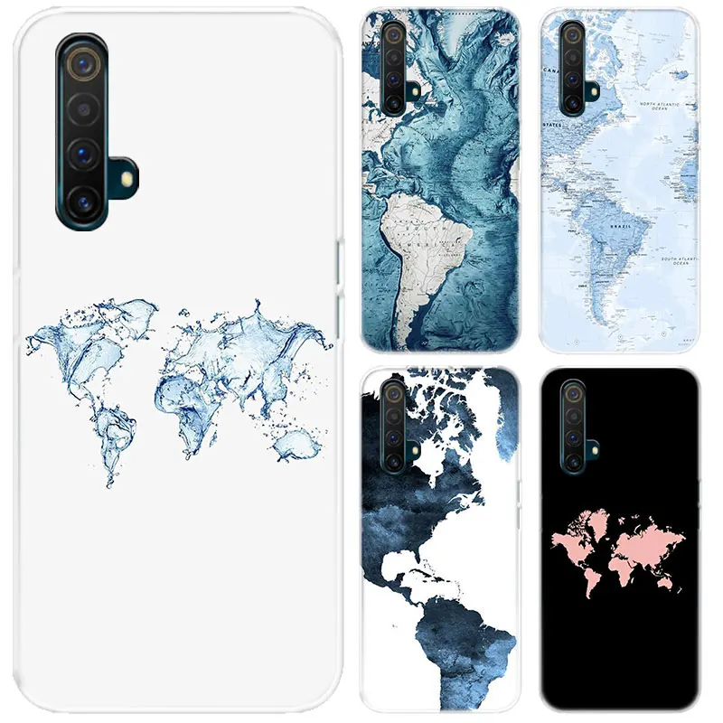 

World Map Travel Girl Case For Realme 5 6 7 X7 X50 Q2 Pro XT C3 7I C17 C11 C12 C15 Silicone Soft Cover