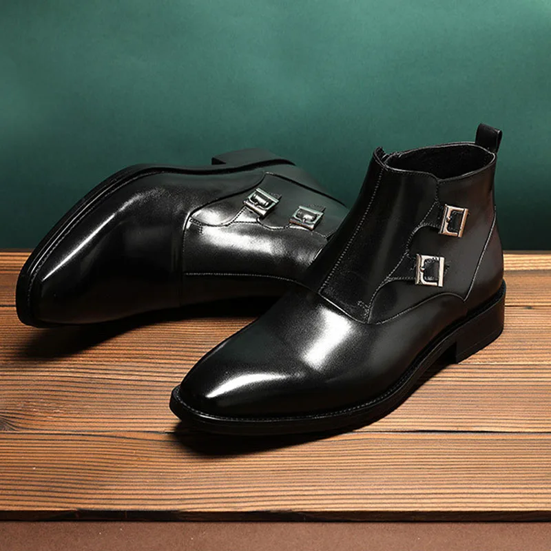 Ботильоны модные ботинки челси на молнии сбоку из натуральной кожи с пряжкой