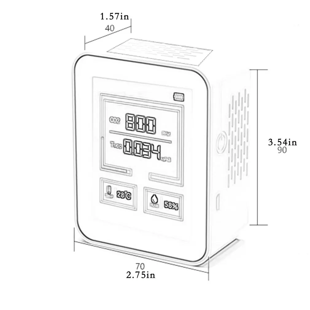 

Portable CO2 Meter Digital Temperature Humidity Sensor Tester Air Quality Monitor Carbon Dioxide TVOC Formaldehyde HCHO Detector