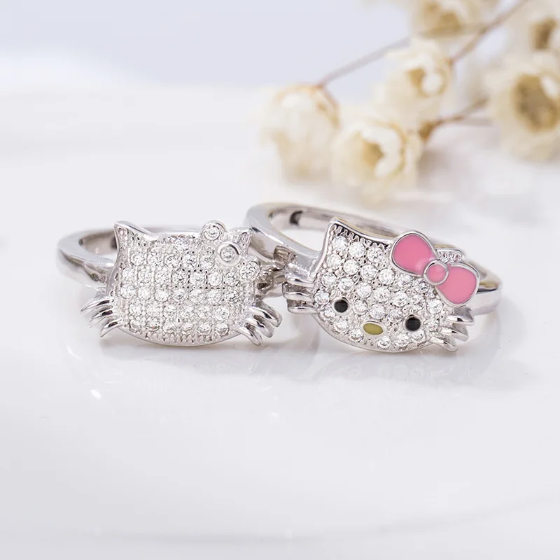 

Korean fashion cute cartoon Kitty adjustable ring woman with zircon bow knot to send Valentine's Day Gifts on February 14