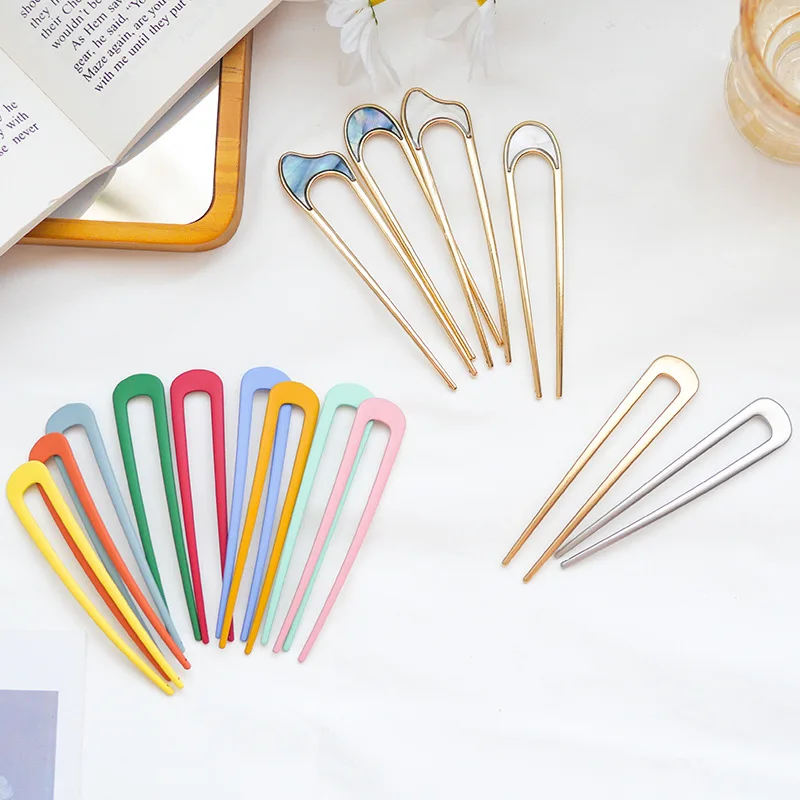 

Antique Metal Hair Sticks Simple Hairpin Hair Claws Colorful U-shaped Matte Alloy Hair Accessories for Women Wholesale