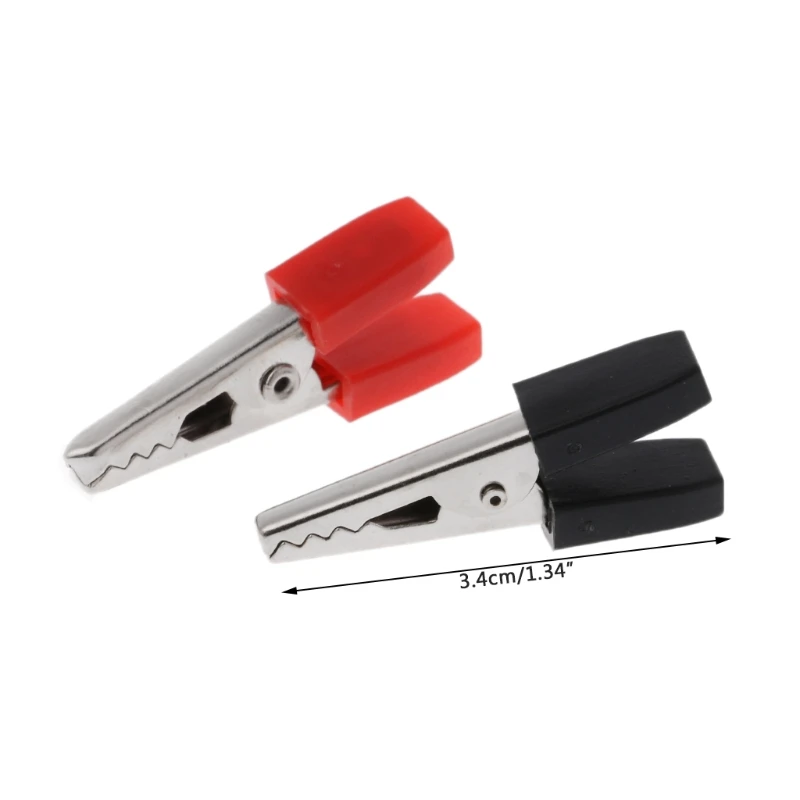 

10X 34mm Crocodile Clips Insulated Handles Red/Black Grips Wire Lead Test Clips