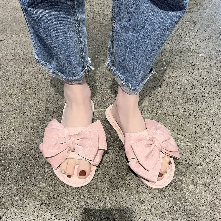 New Home Cute Bowknot Cotton Slippers Ladies Autumn and Winter Comfortable Slippers Furry Slippers Women Fashion Women's Shoes