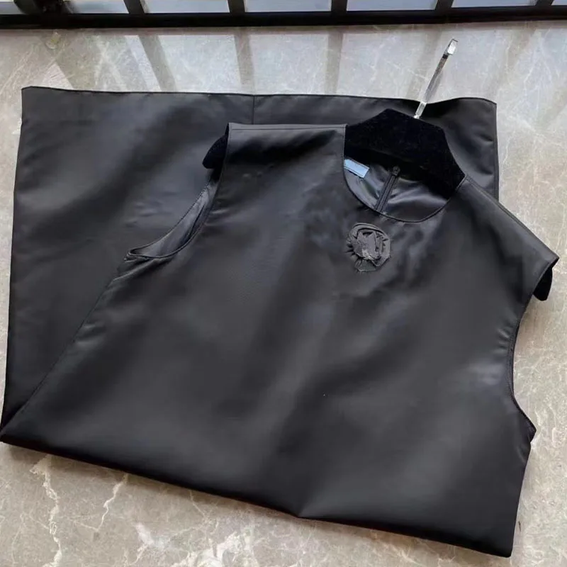 

2021 Summer Woman's Dress Sleeveless Black Flowers Design Solid Hign-End Dress