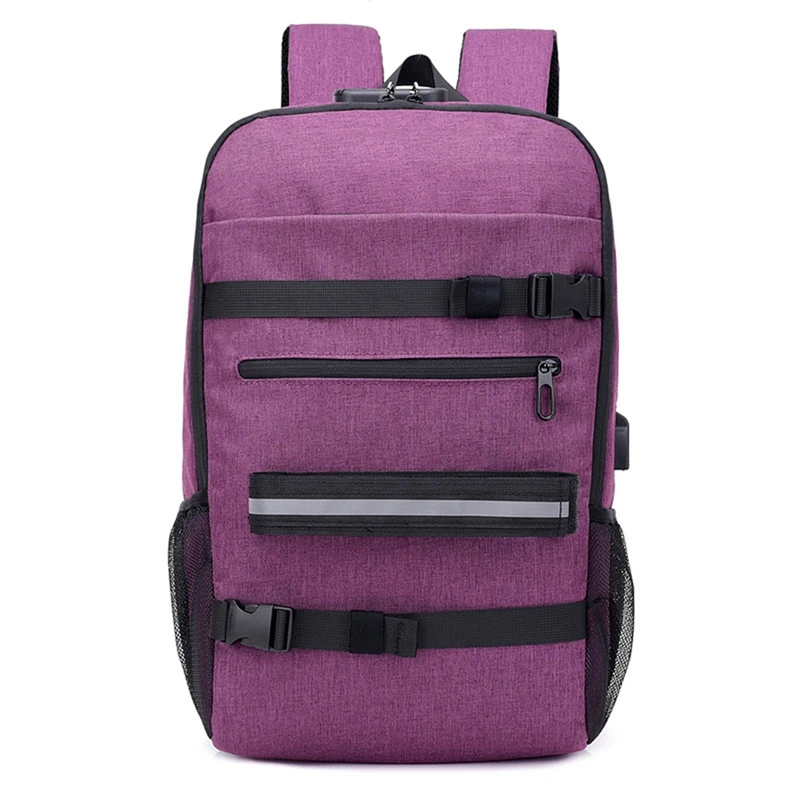 

Skateboard Backpack Anti-Theft Password Lock USB Charging Shoulder Bag for Travel Leisure Computer Longboard Bag
