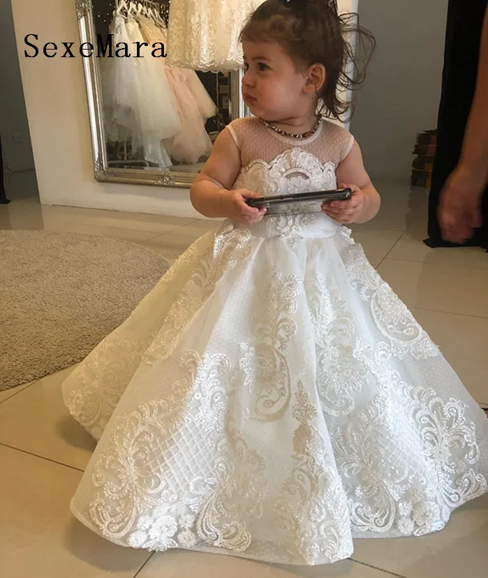 

Little Girls Clothes Kids Dress with Lace Applique Baby Girls Birthday Gown Flower Girl Dress for Wedding