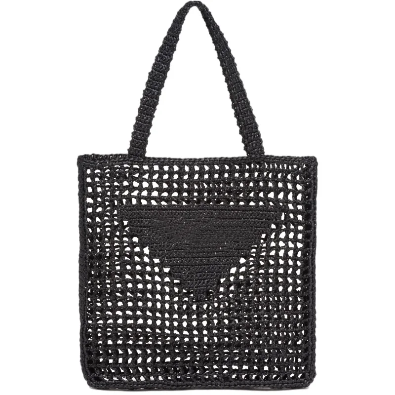 

Fashion 2021 Women's Raffia Fiber Material Hollow Out Letter Triangle Embroidery Weave Female Shoulder Tote Bags Top Handle Bags