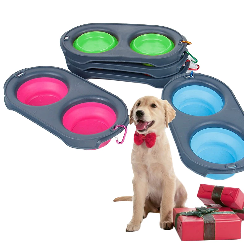 Складная Силиконовая двойная миска для домашних животных поставки кастрюль