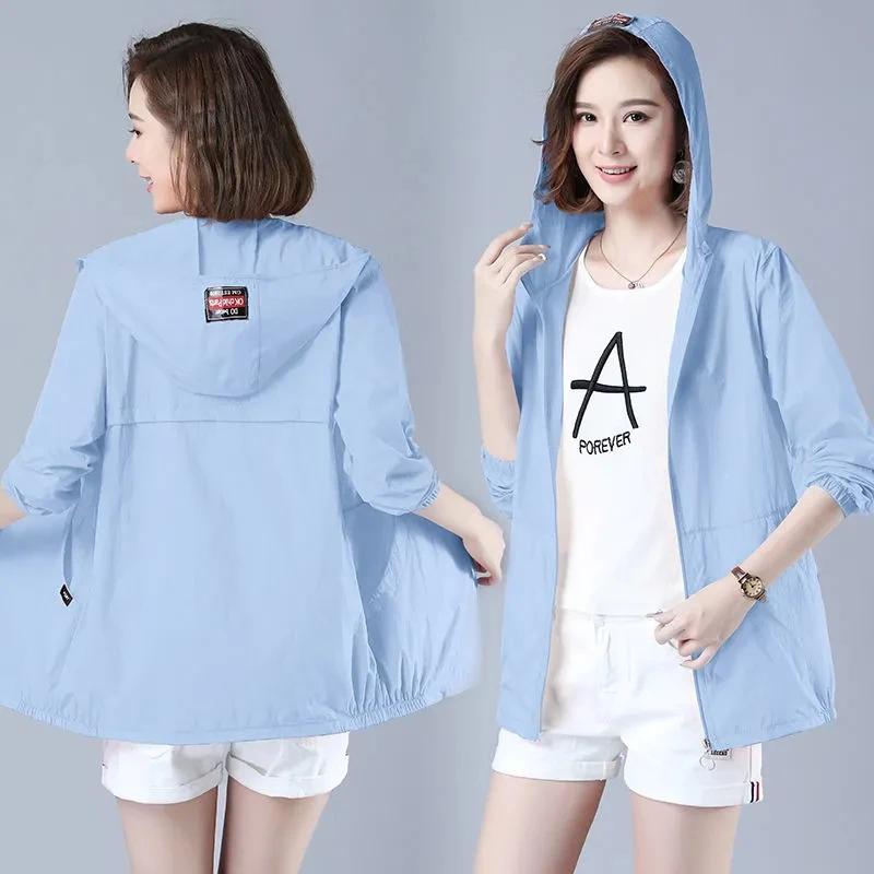 

Sunscreen Clothing Women 2021 Summer New Korean Loose Plus Size Hooded Ice Silk Breathable UV Protection Thin Coat Women Jacket