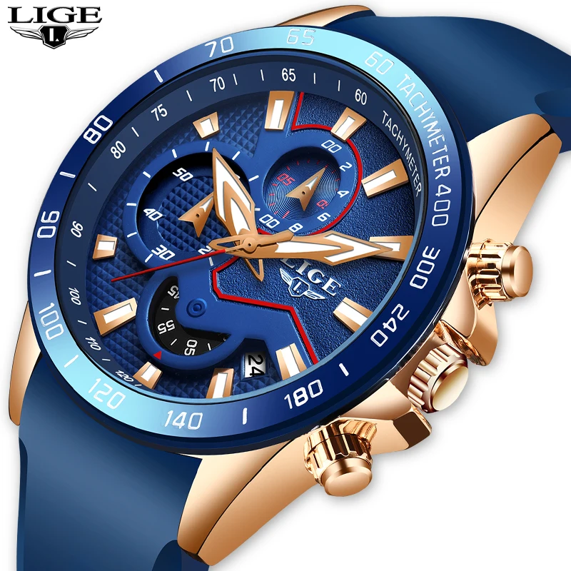 LIGE новые модные золотые часы мужские Топ бренд Роскошные Спортивные Часы