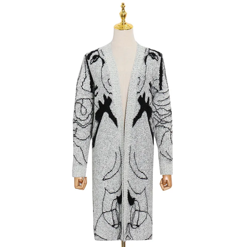 

The new spring 2021 fashion v-neck long-sleeve printed cardigan loose bat sleeve sweater, 5213