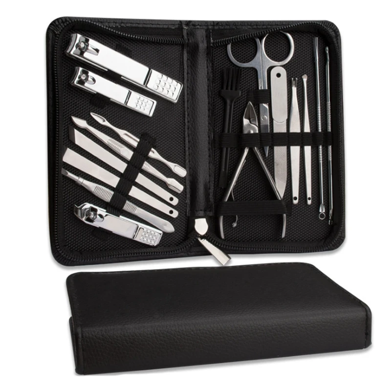 

Красота 16 шт в сумке из искусственной кожи; Для стрижки ногтей набор для всех Удлинитель Набор для маникюра и педикюра, утилиты Нержавеющая ...