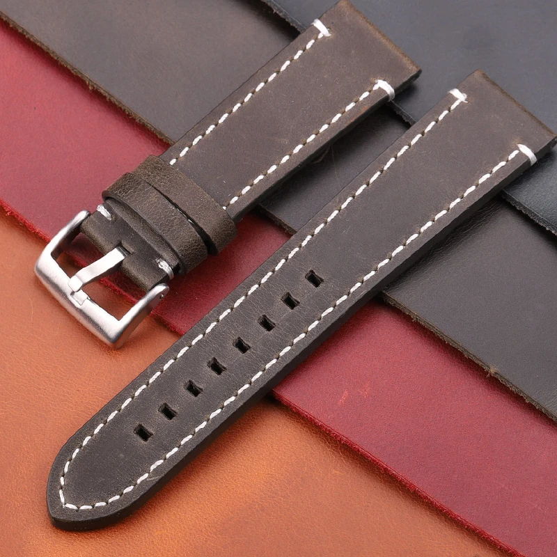 

Cowhide Watchband 18 20 22 24mm Vintage Genuine Leather Replacement Watch Band Strap With Bruhsed Stainless Steel Buckle