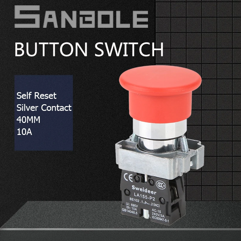 Красный гриб XB2 кнопочный переключатель 10 А Мгновенный/сброс электропитания