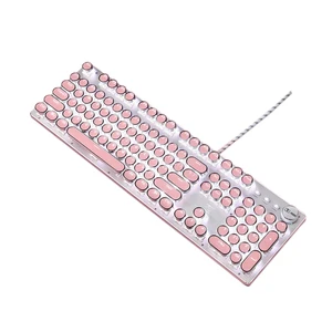gaming keyboardretro punk typewriter styleusb wired for pc laptop desktop computer for game and office round keycaps free global shipping