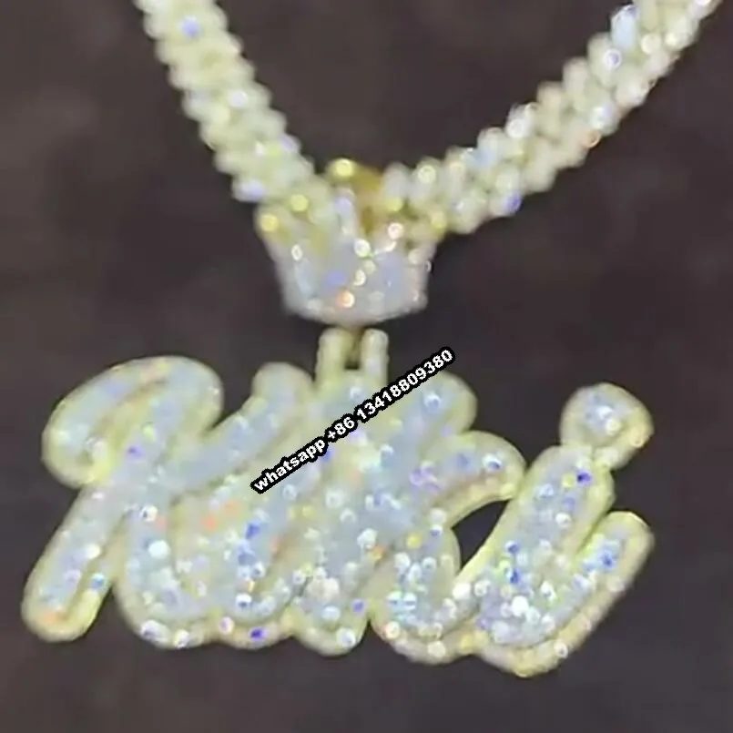JEWE Custom Hip Hop Iced Out Initial Letter Jewelry Pass Diamond Tester Full With VVS Moissanite DiamondS Two-tone Name Pendant