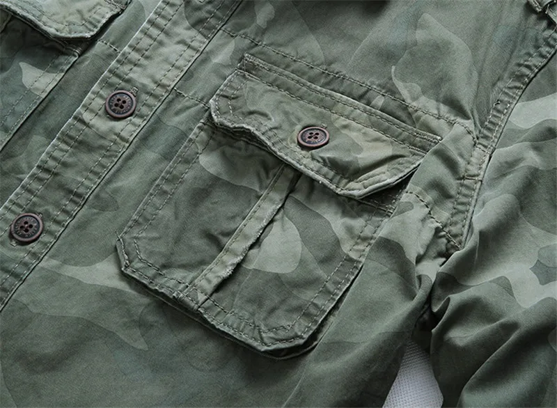 

European American military version new autumn af long-sleeved shirt male casual army solid color washed cotton tooling shirt top