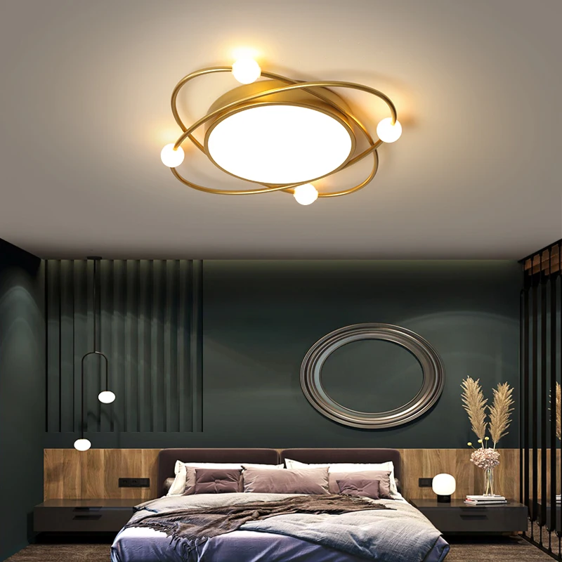 Modern LED Chandelier With Remote Control for Bedroom Study Home Planet Decorative Gold Indoor 220 Semi flush mount Ceiling Lamp
