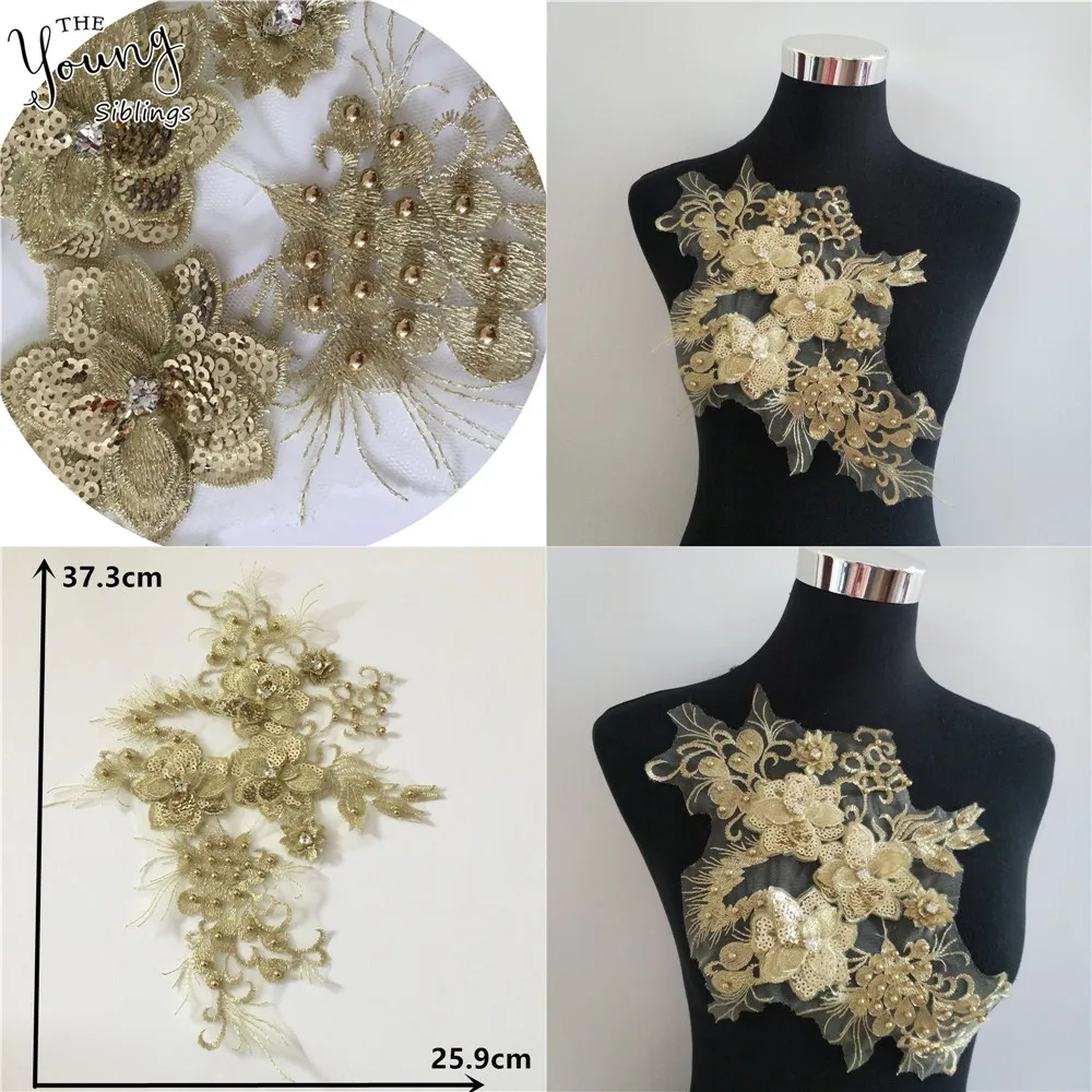 Золотая вышивка высокое качество ABS жемчужный тюль кружевной воротник 3D