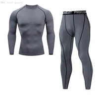 running suit mens tights sportswear gym solid color top long leggings 2 piece tracksuit men sweat compression underwear set