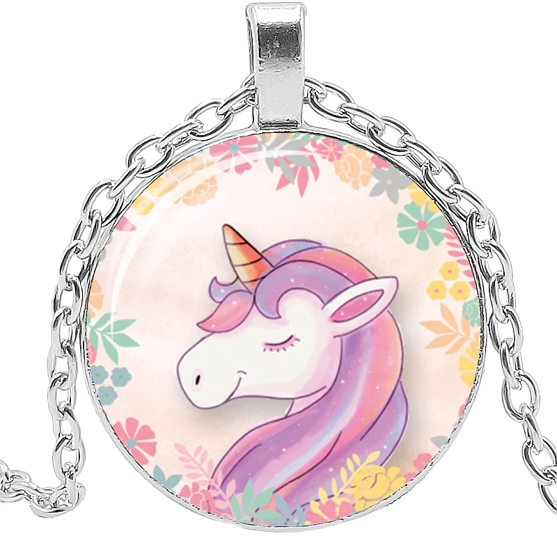 

2020 Fashion Creative Art Cartoon Children Unicorn Time Glass Pendant Necklace Men and Women Jewelry Sweater Chain