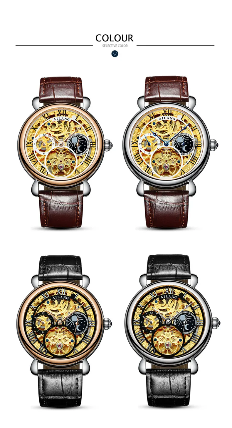 AILANG Moon Phase, мужские винтажные автоматические механические часы, мужские часы со скелетом, s Tourbillon, часы, лучший бренд, Роскошные, Новинка