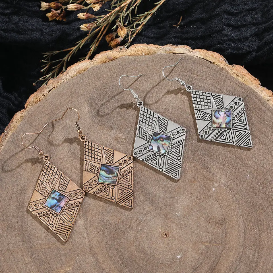 Женские Висячие серьги с ромбовидным плетением в античном серебристом цвете из