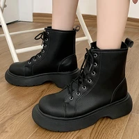 pu leather new women thick soled boots fashion thick soled zipper motorcycle boots british style short boots lace up ankle boots