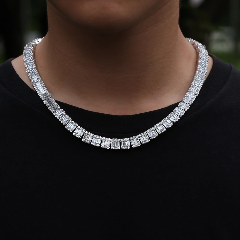 TBTK Iced Out белый квадратный багет Кластерные цепи ожерелье мужские модные подвески ювелирные изделия серебро хип-хоп шикарное тяжелое ожерелье
