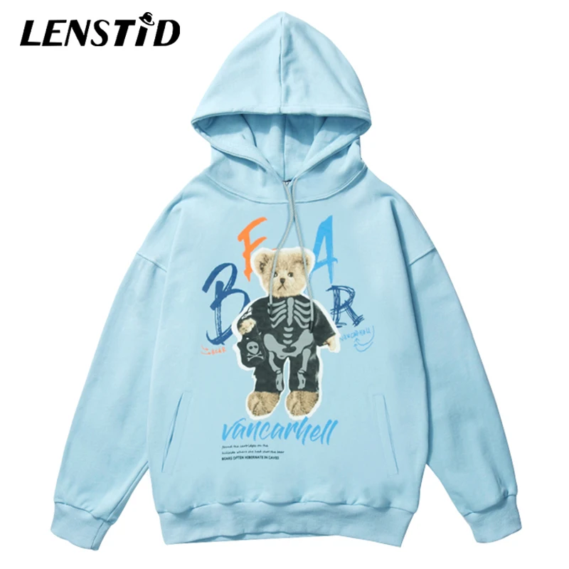 Мужские пуловеры LENSTID в стиле хип-хоп толстовки с принтом медведя черепа