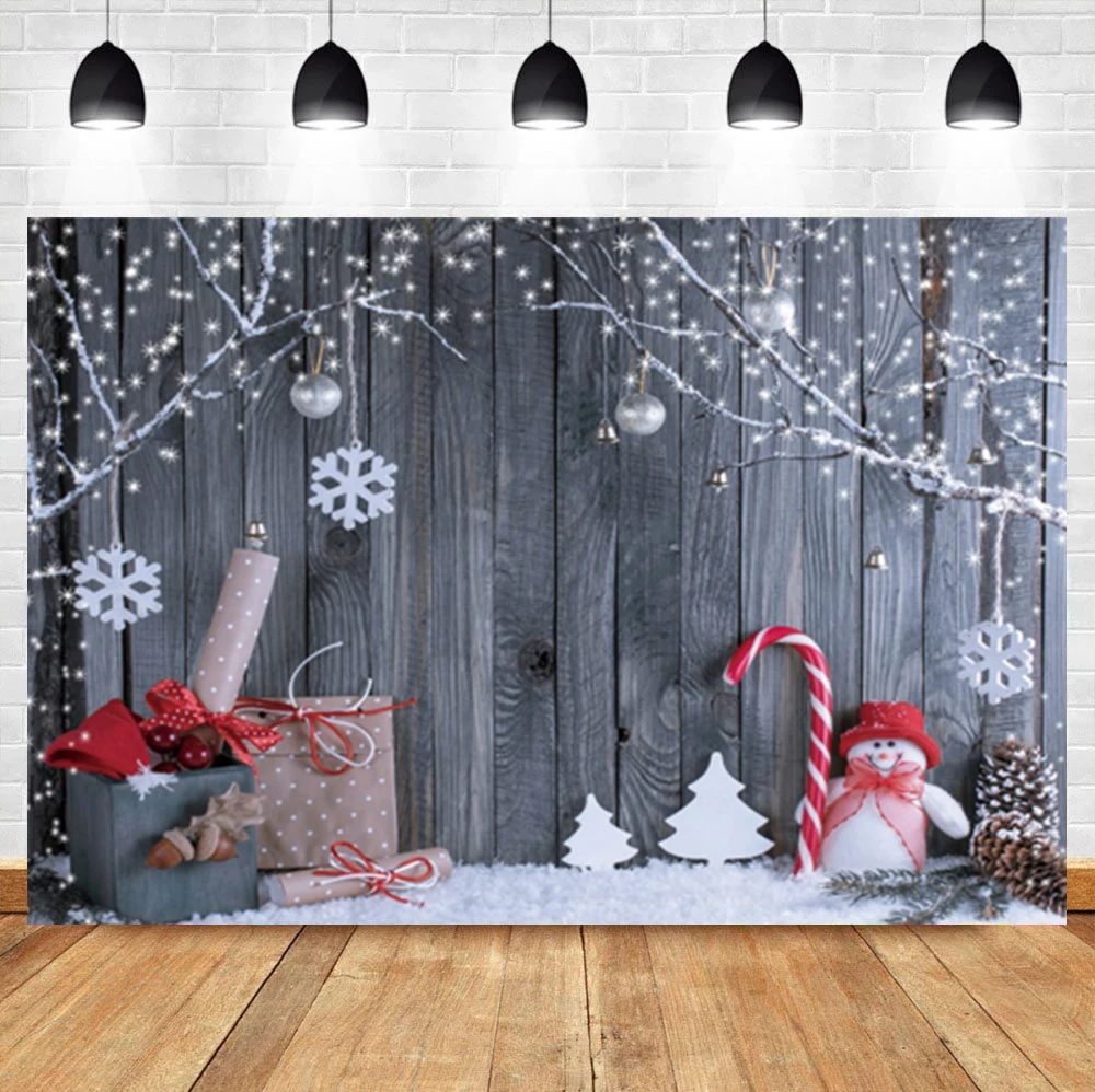 

Laeacco Winter Snowflake Christmas Vintage Wooden Board Gift Baby Birthday Portrait Backdrop Photographic Photo Background