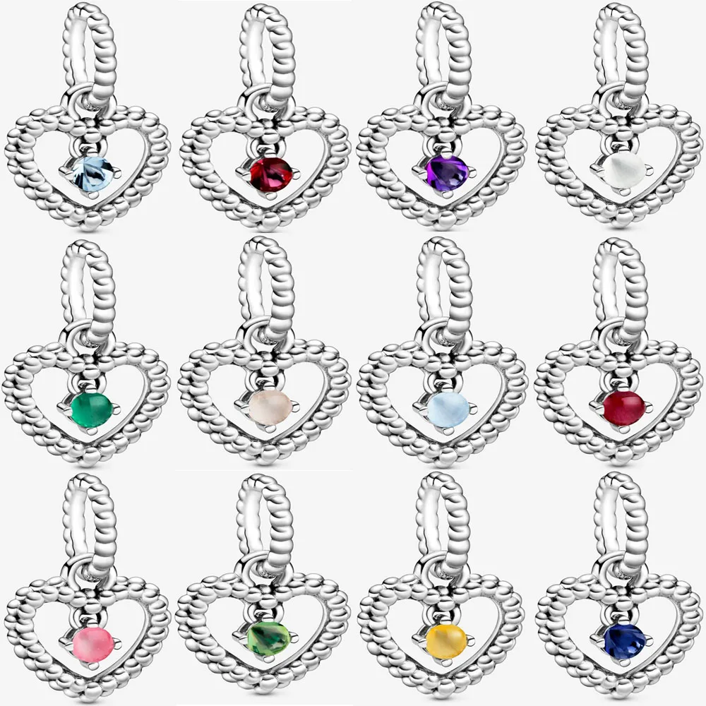 

2020 новый 925 стерлингового серебра 12 Цвета бусины в форме сердца с позолоченным кольцом а-ля pandora, браслет, ожерелье с подвеской с позолоченны...