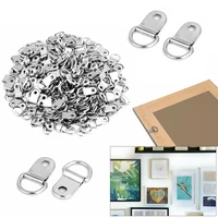 50pcs photo frame hook with ring golden brass d ring picture oil painting mirror frame wall mount hooks hangers with screws
